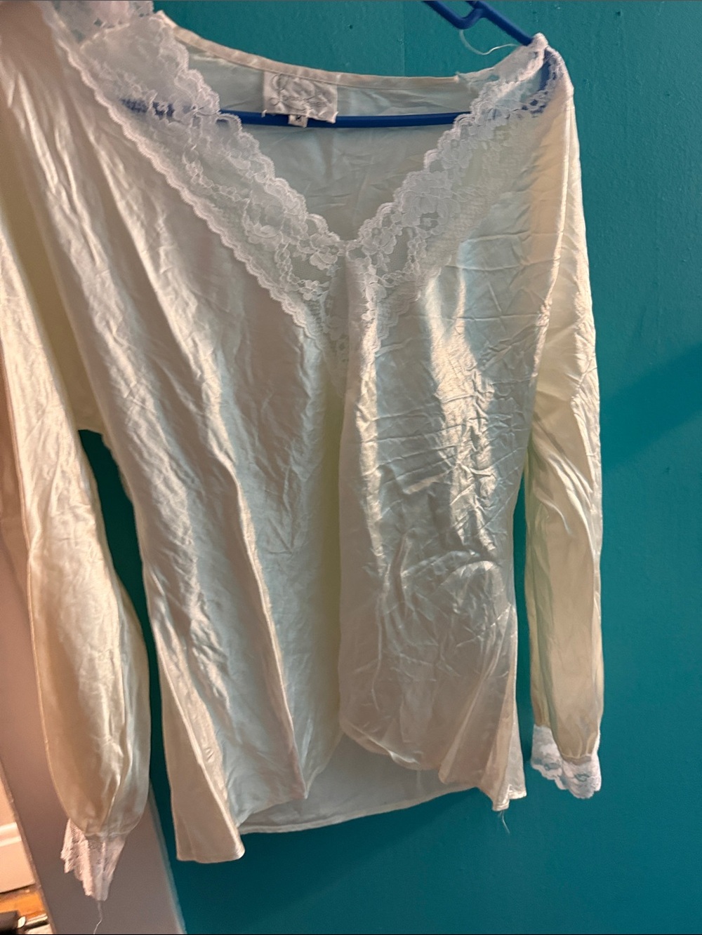 Women's Cream Lace-Trim Long-Sleeve V-Neck Top